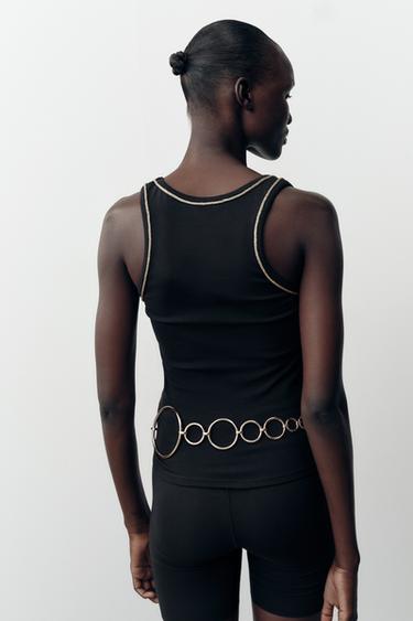 METALLIC THREAD TRIM TOP - Black by Zara - Image 3