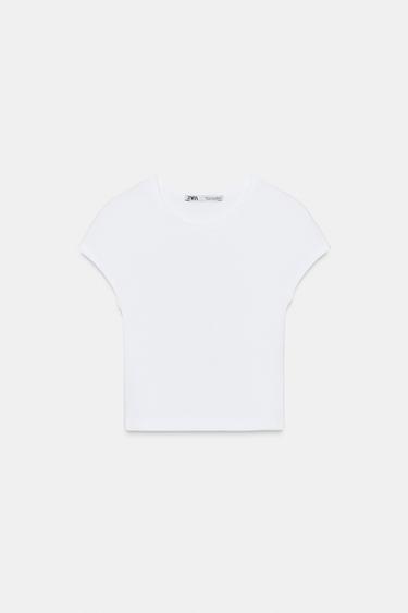 CAMISETA CROP MANGA CORTA - Blanco de Zara