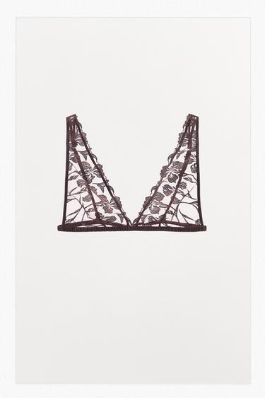 BRALETTE TRIANGULAR BORDADOS ENCAJE - Marrón de Zara