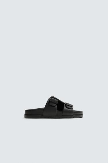 RUBBERISED DOUBLE-STRAP SANDALS - Black by Zara