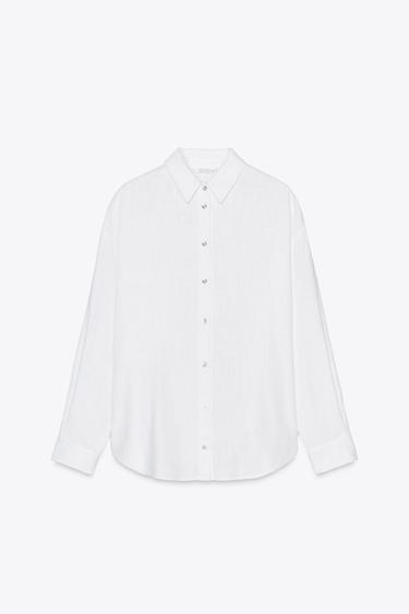 OVERSIZE LINEN BLEND SHIRT - White by Zara