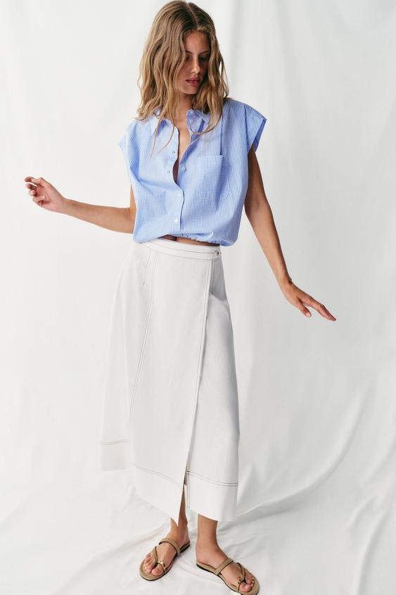 BALLOON CROPPED SHIRT - Blue/White by Zara - Image 0