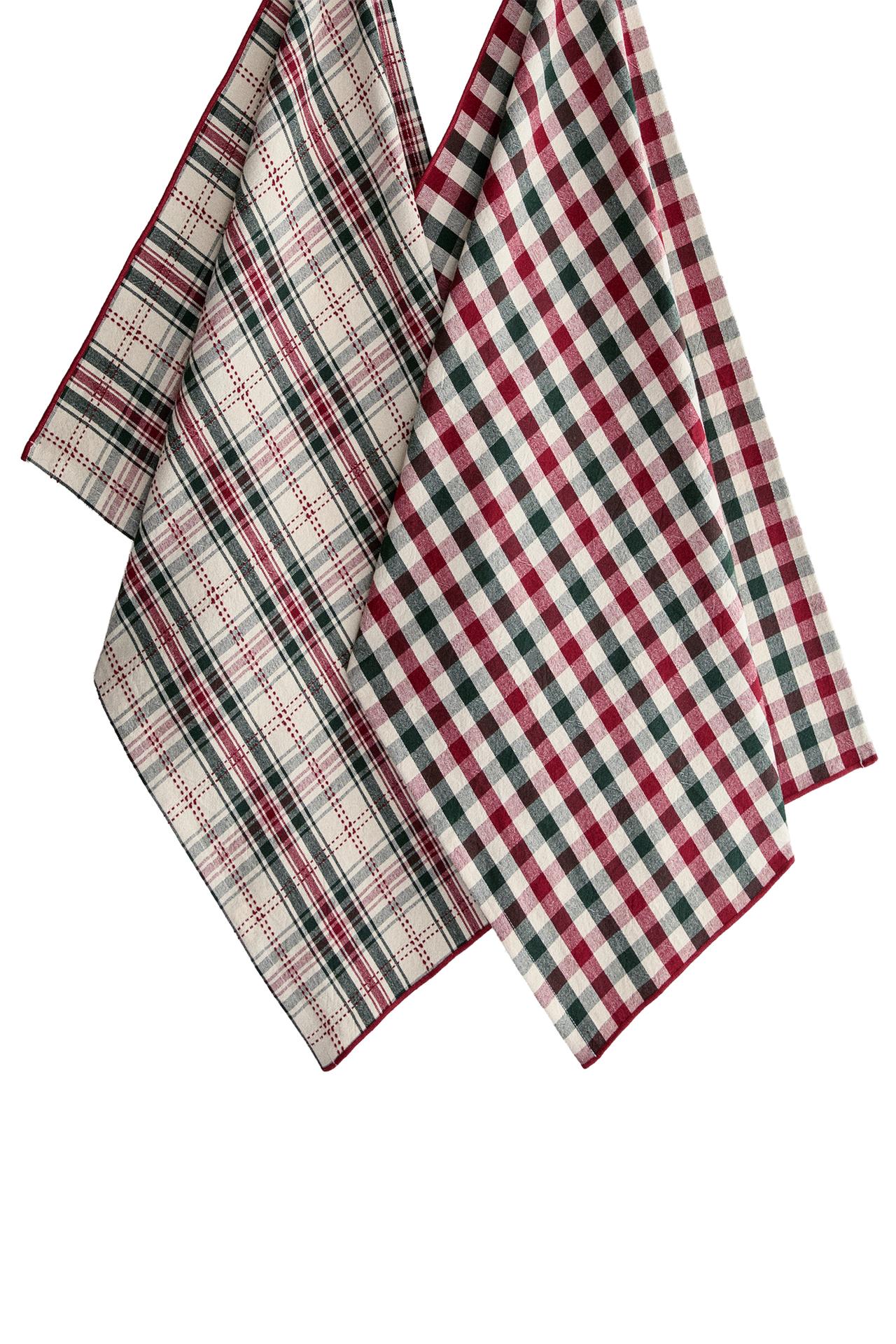 CHRISTMAS CHECK COTTON TEA TOWEL (PACK OF 2)
