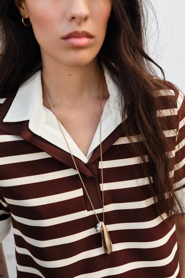 TOP POLO RAYURES BIMATIÈRE - Écru / Marron de Zara - Image 1