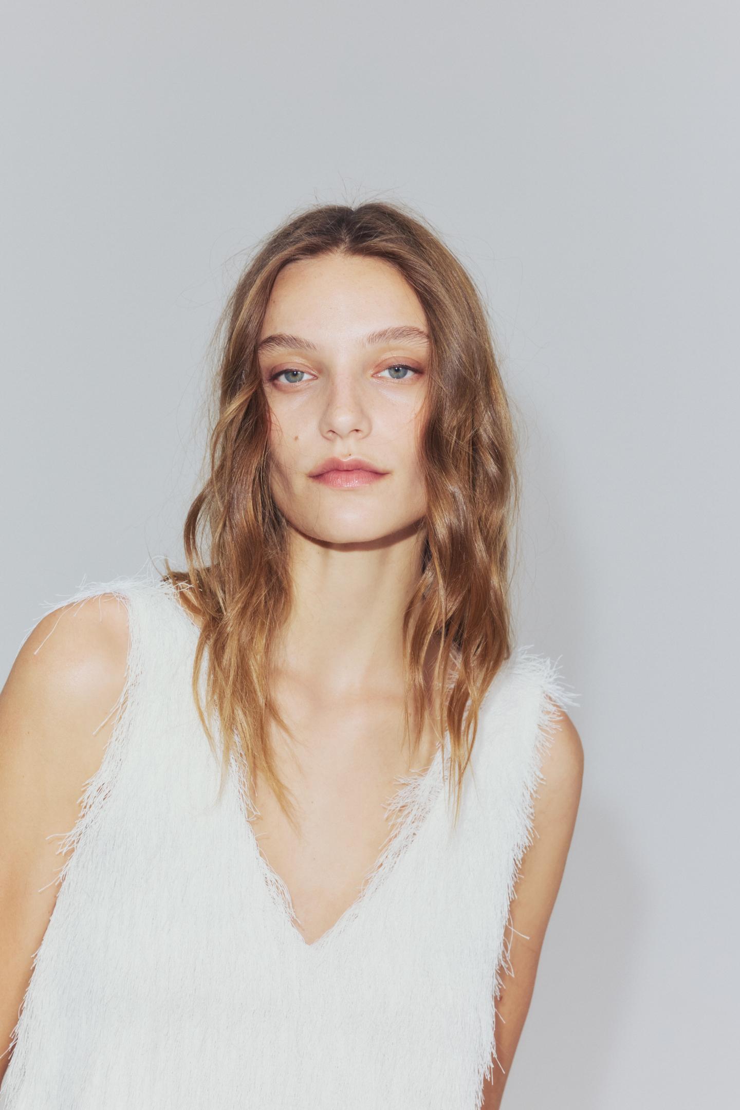 Женский топ Zara Faux Fur Effect, цвет: Белый — фото 5