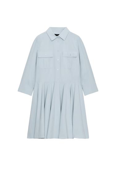 VESTIDO CAMISERO PLISADO ZW COLLECTION - Azul claro de Zara