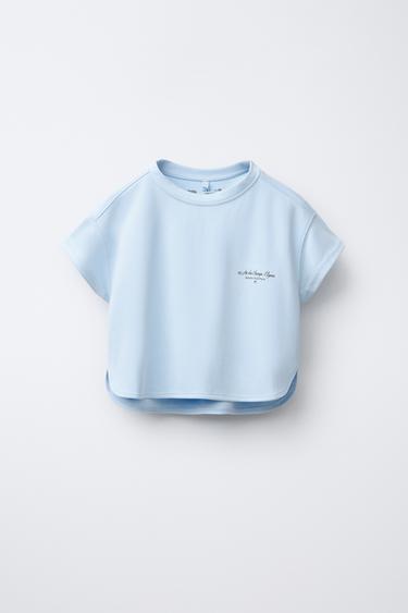Zara FLOWY TEXT T-SHIRT - Sky blue
