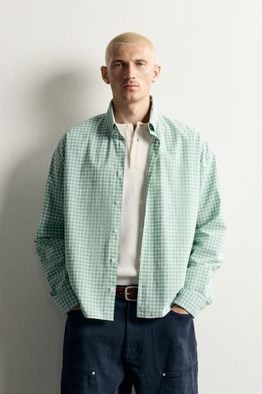 Zara RELAXED FIT PLAID SHIRT - Green