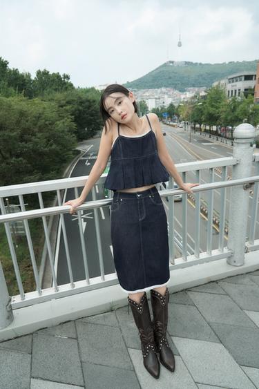 Z1975 LACE TRIM DENIM MIDI SKIRT - Blue by Zara