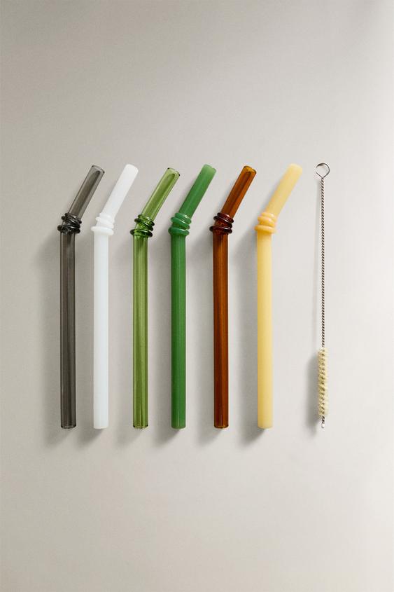 PACK OF COLOURED GLASS STRAWS (PACK OF 6)