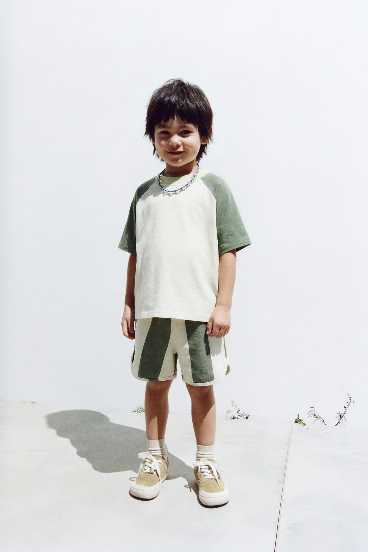 COLORBLOCK T-SHIRT AND WAVE PRINT SHORTS SET — Green