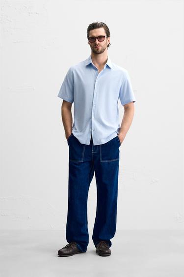 Zara REGULAR FIT SOFT SHIRT - Blue / White