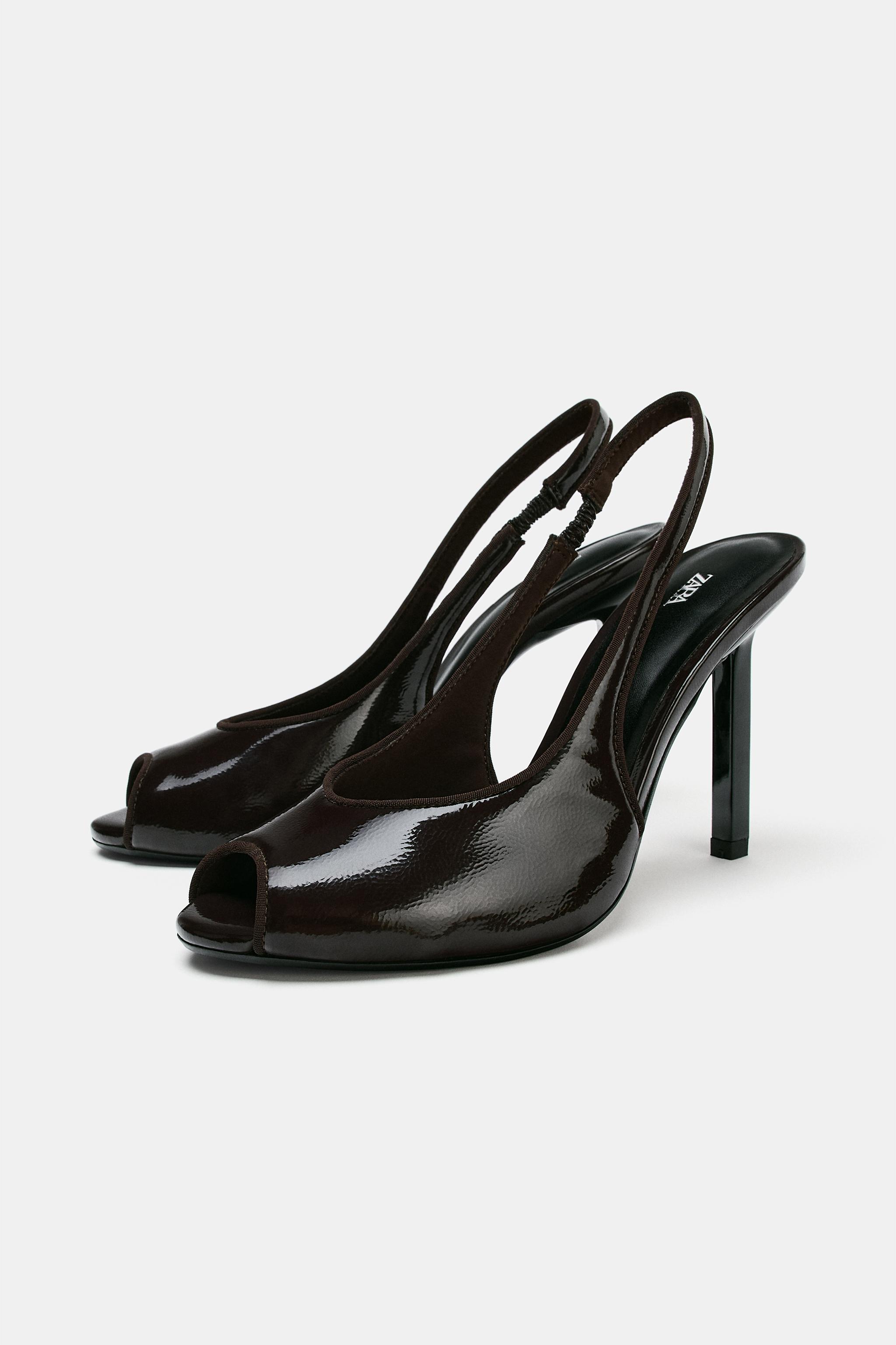 FAUX-PATENT HEEL SANDALS - Brown | ZARA India