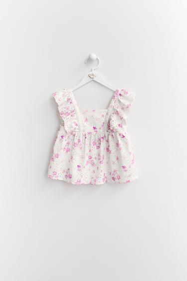 Zara FLORAL PRINT SHIFFLY TOP - Pink