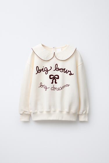 EMBROIDERED PETER PAN COLLAR SWEATSHIRT - Ecru by Zara