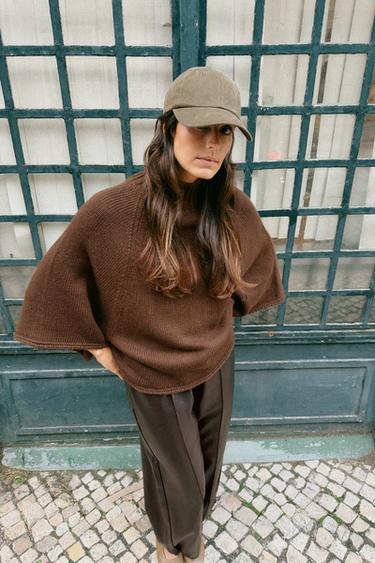 KNIT WIDE SLEEVE JUMPER - Brown by Zara
