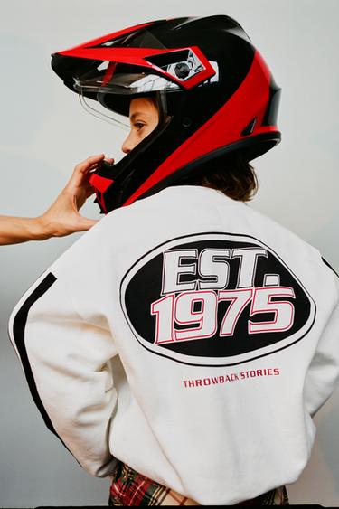 SUDADERA BANDAS TEXTO - Blanco de Zara