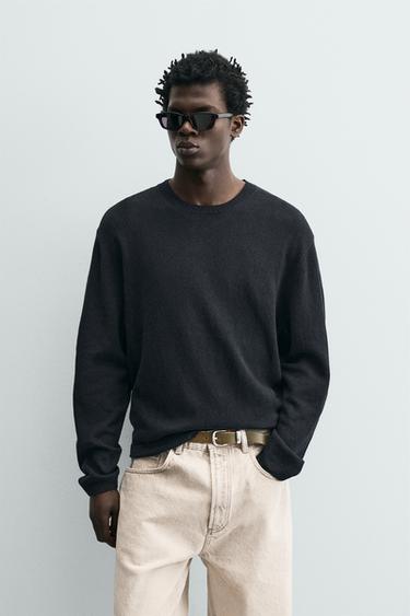 Zara REGULAR FIT COTTON-LINEN JUMPER - Dark navy