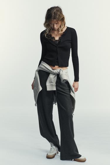 LACE TRIMMED COMBINATION JACKET AND TOP - Black by Zara