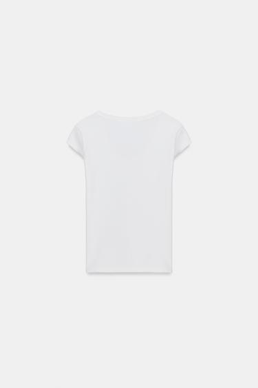 POT NECK T-SHIRT - Oyster-white by Zara