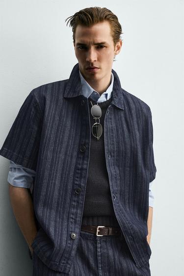 CHEMISE RELAXED FIT JACQUARD RAYURES - Bleu de Zara - Image 4