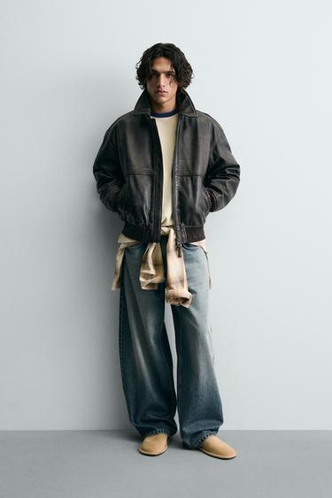 Zara FORD © LEATHER BOMBER JACKET - Brown