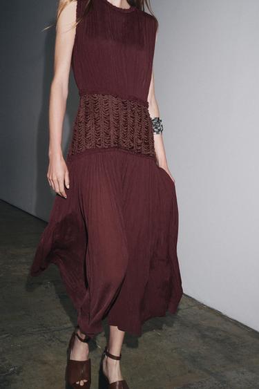 ZW COLLECTION EMBROIDERED WAIST DRESS - Aubergine by Zara - Image 3