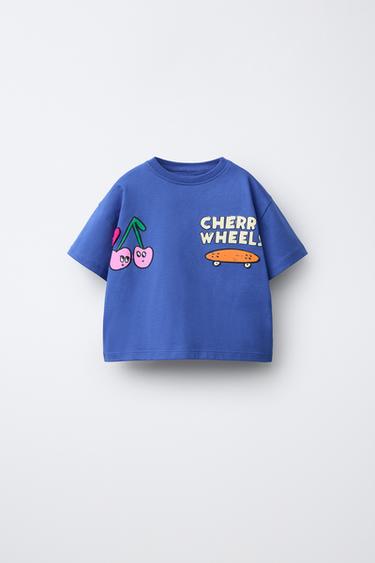 T-SHIRT À PIÈCE EN VELOURS BOUCLÉ - Bleu roi de Zara