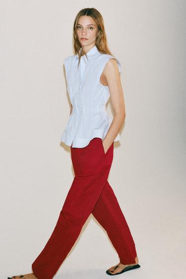 PLEATED SLEEVELESS SHIRT ZW COLLECTION - Blue/White by Zara - Image 4