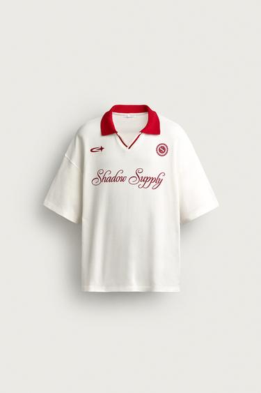 Zara RETRO SOCCER RELAXED-FIT POLO - Red / White