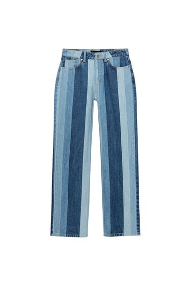 JEANS Z1975 STRAIGHT TIRO MEDIO RAYAS - Azul medio de Zara