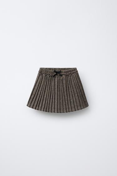 JUPE-SHORT PLISSÉE À CARREAUX - Marron clair de Zara