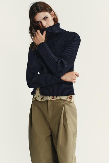 ZIP-UP RIB KNIT CARDIGAN - Navy blue by Zara