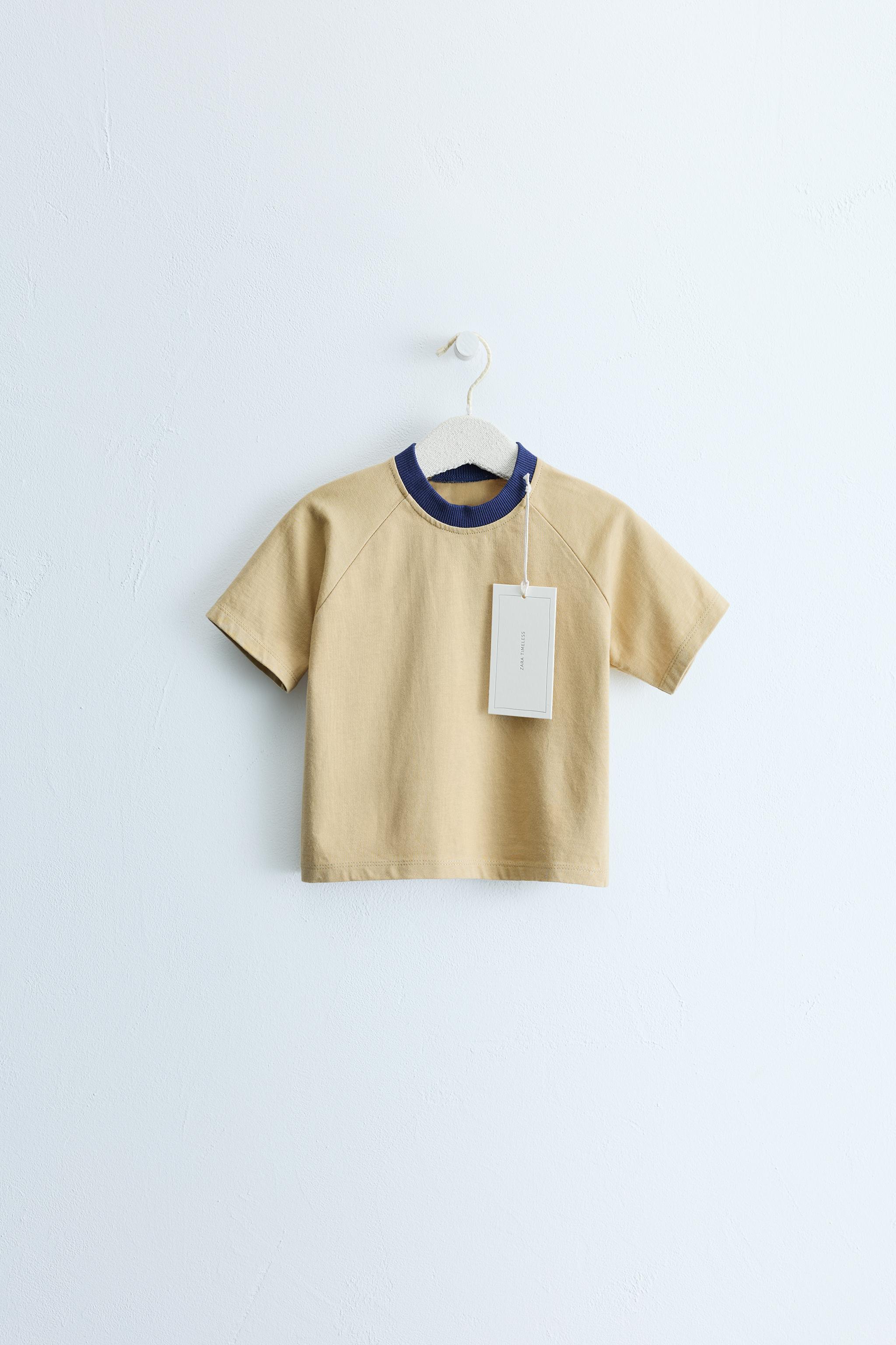 ZARA TIMELESS - CONTRAST NECK T-SHIRT — Khaki