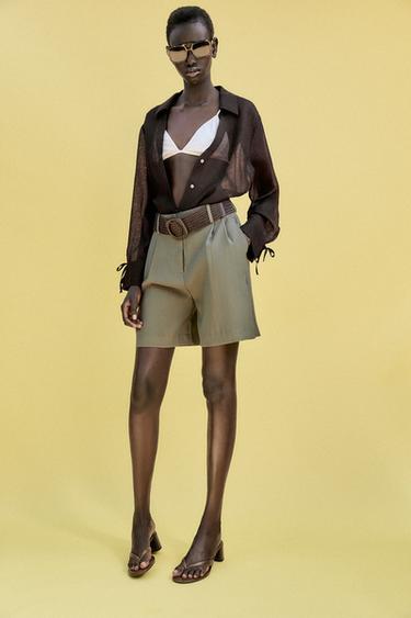 BERMUDA SHORTS WITH DARTS AND BELT - Khaki by Zara - Image 0