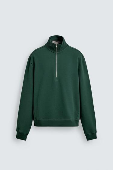 REGULAR FIT QUARTER-ZIP SWEATSHIRT - Green by Zara