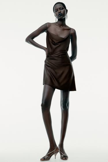 VESTIDO MINI ACETINADO ALÇAS ZW COLLECTION - Marrom-escuro da Zara - Imagem 0