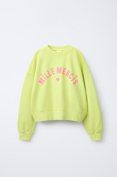 Zara TEXT PRINT SWEATSHIRT - Fluorescent lime