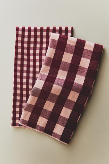 PACK PAÑO DE COCINA ALGODÓN CUADROS GRANDES (PACK DE 2) - Burgundy de Zara