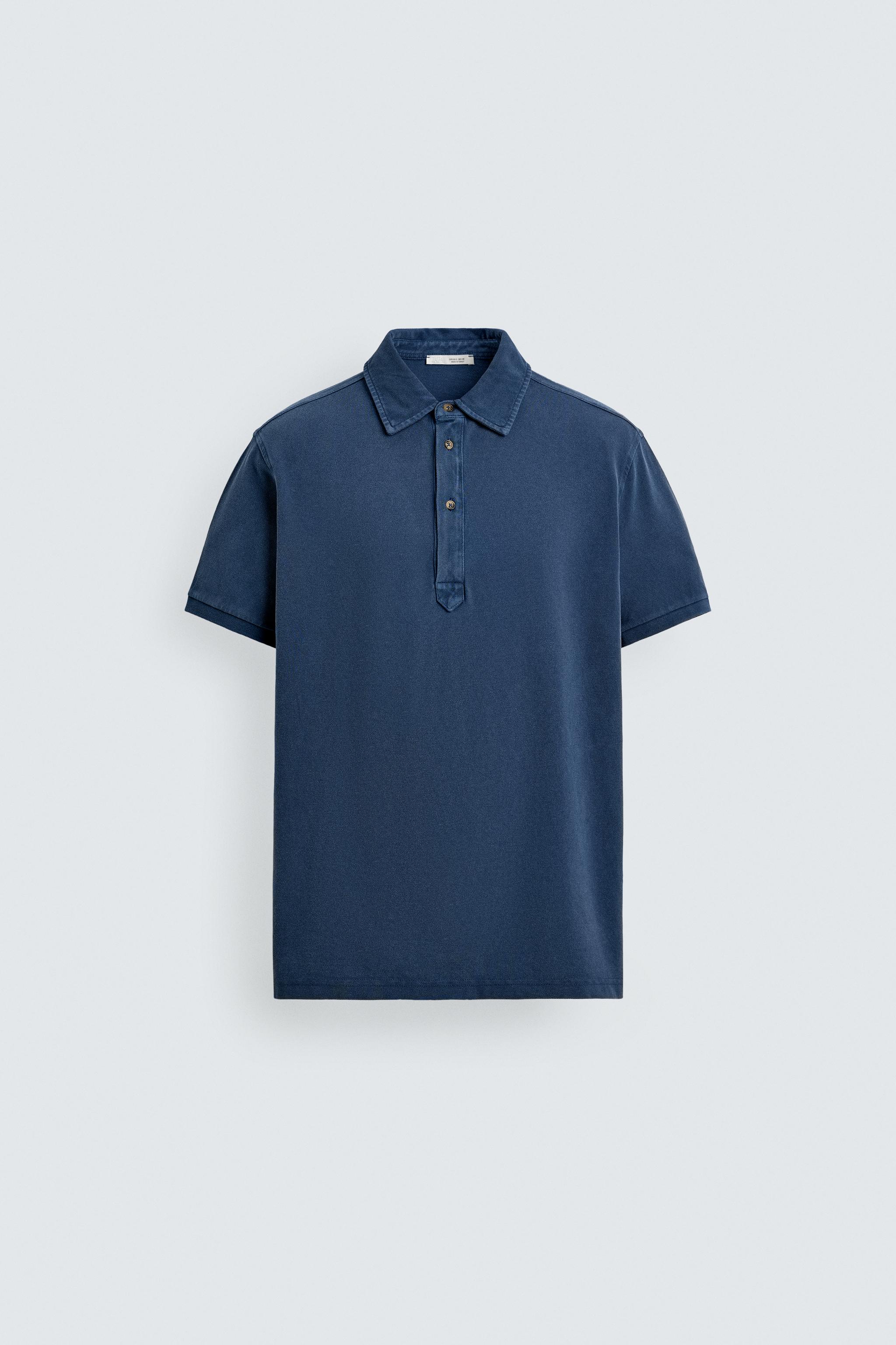 ウォッシュド加工レギュラーフィットピケポロシャツ - ブルー | ZARA