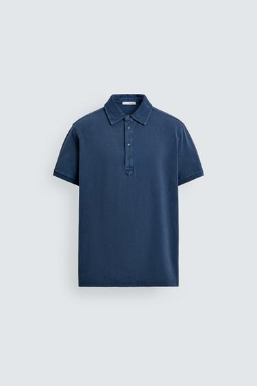 WASHED REGULAR FIT PIQUÉ POLO SHIRT - Blue by Zara