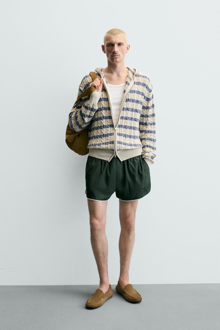 フード付きケーブルニットカーディガン - ベージュ | ZARA Japan / 日本