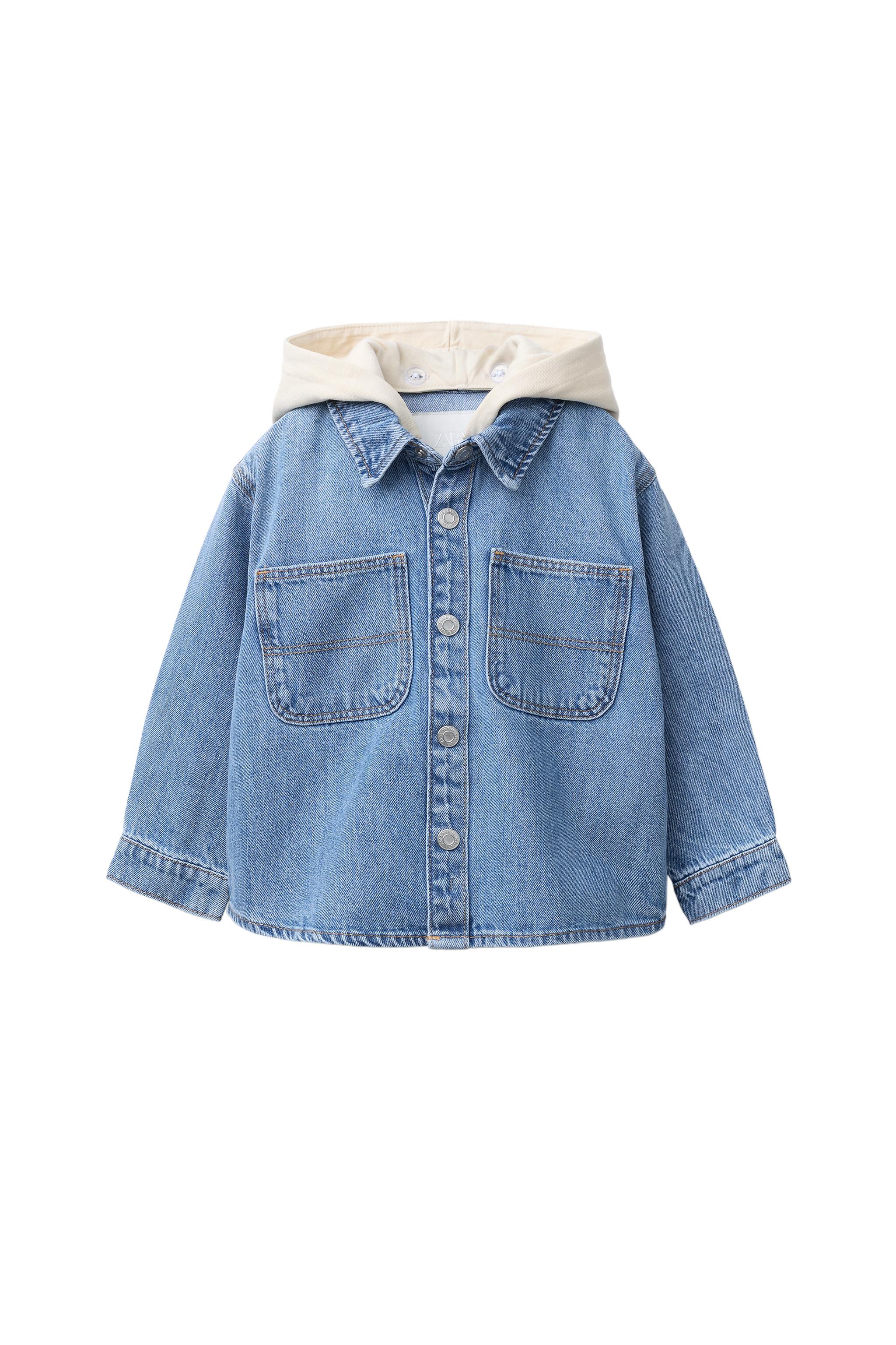 フード取り外し可能デニムシャツジャケット - ミディアムブルー | ZARA