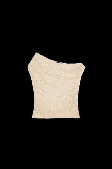 Zara DRAPED RHINESTONE LACE TOP - Beige-pink - Image 0