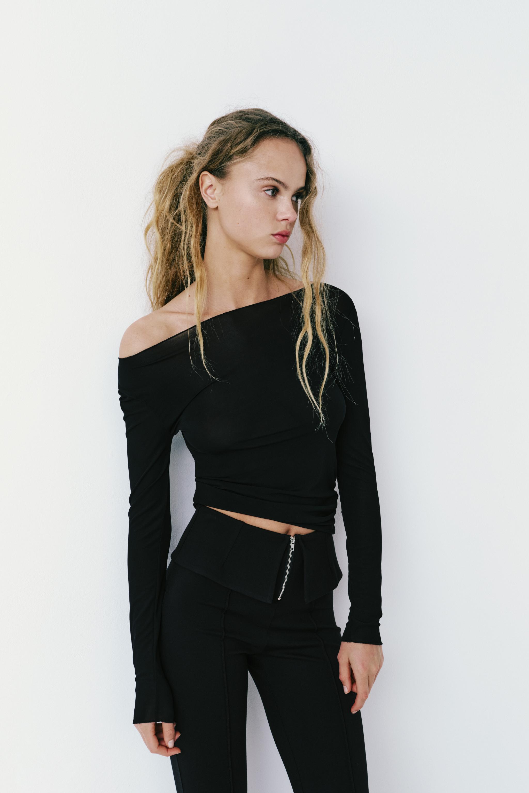 SEMI-SHEER BOATNECK TOP - Black | ZARA Canada