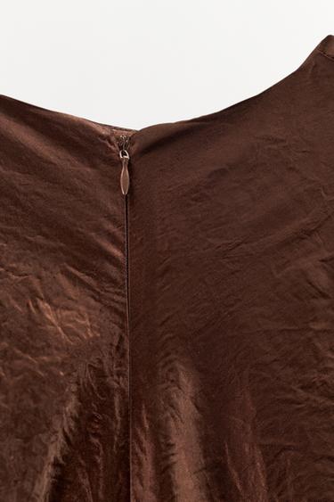 CRUMPLED PLEATED MIDI DRESS - Brown by Zara