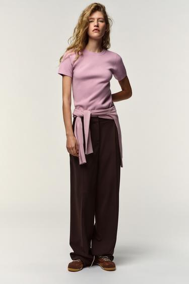 JERSEY MANGA CORTA PUNTO TACTO SUAVE - Malva de Zara