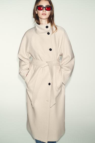 LONG COAT WITH WOOL AND HIGH NECK - Beige by Zara