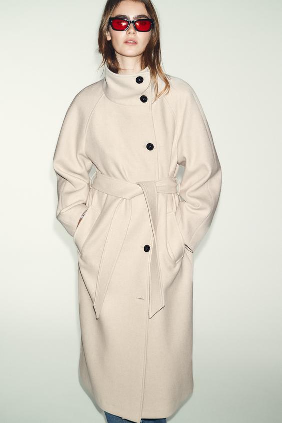 ハイネックウールコート - ベージュ - XS (5~7 号) ZARA ロングコート 