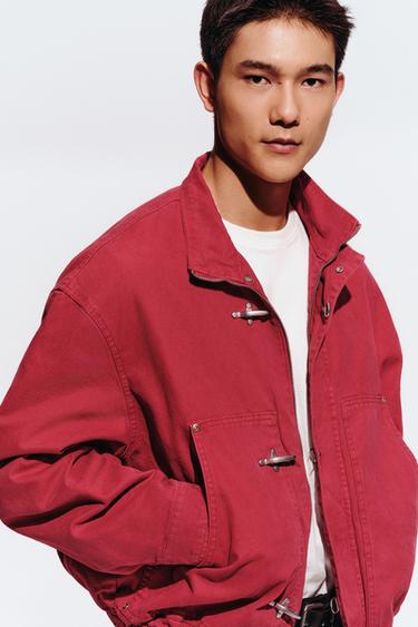 Zara 牛角扣短版外套 - 紅色